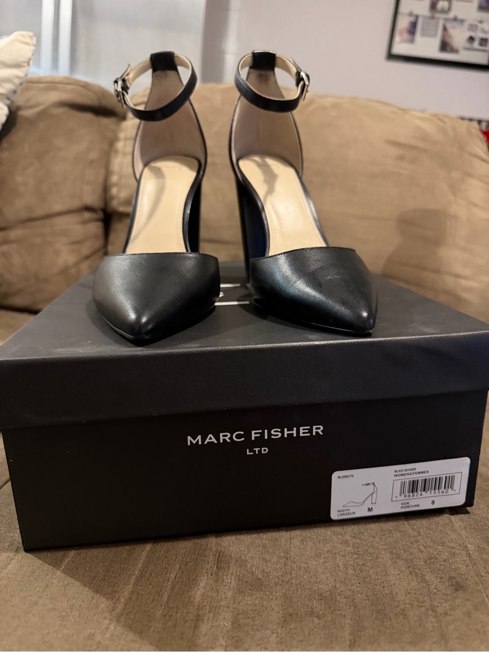 Marc Fisher Black Pointed Toe Ankle-Strap Pumps